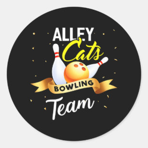 Pegatina Redonda Alley Cat Bowling Funny Bowler