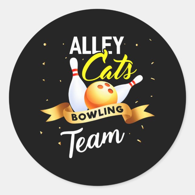 Pegatina Redonda Alley Cat Bowling Funny Bowler (Anverso)