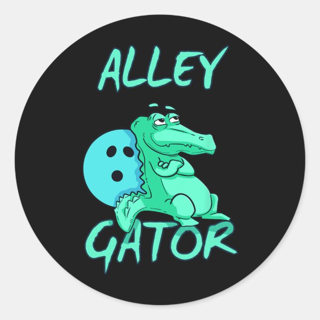 Pegatina Redonda Alley Gator Funny Bowling T Shirt (Anverso)