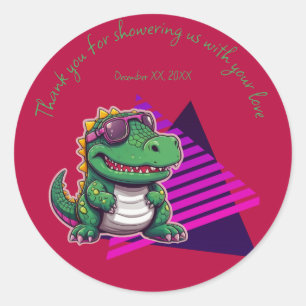 Pegatina Redonda Alligator Guay Kawaii Retro Vibe Baby Shower