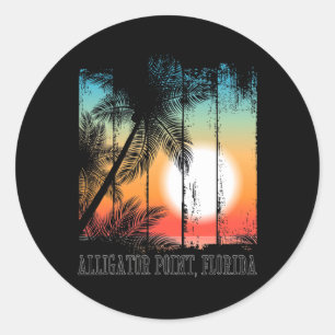Pegatina Redonda Alligator Point Florida Beach Palms Vacation Surf