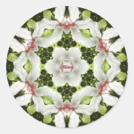 PEGATINA REDONDA ALLISON ~ RELIGIOSO BLANCO ORIENTAL HIBISCO ~