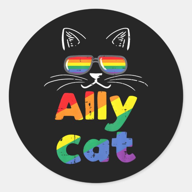 Pegatina Redonda Ally Cat Orgullo Mes Lly Gay LGBTQ LGBT (Anverso)