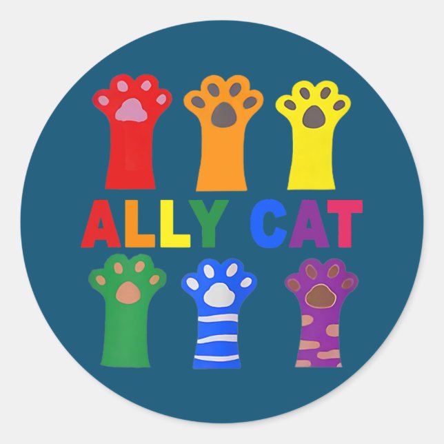 Pegatina Redonda Ally Cat Purride Rainbow Funny Cat Lover Gay (Anverso)
