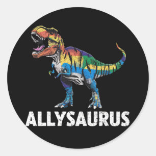 Pegatina Redonda Allysaurus LGBT Dinosaur Bandera de Arcoíris Ally 