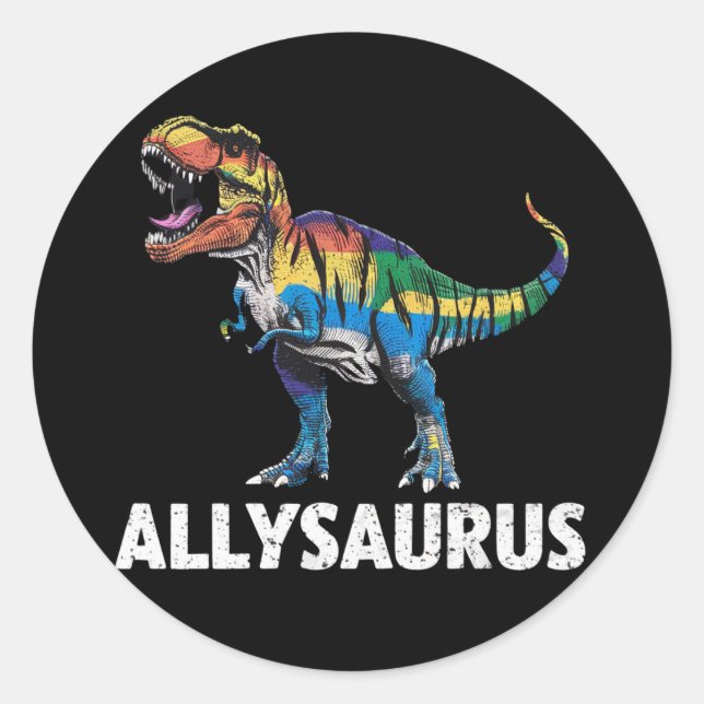 Pegatina Redonda Allysaurus LGBT Dinosaurio Bandera Arcoiris aliado (Anverso)