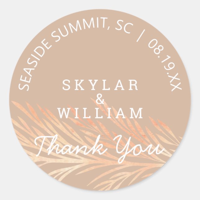 Pegatina Redonda Almendra tostada neutra Boda de hierba de Pampas (Anverso)