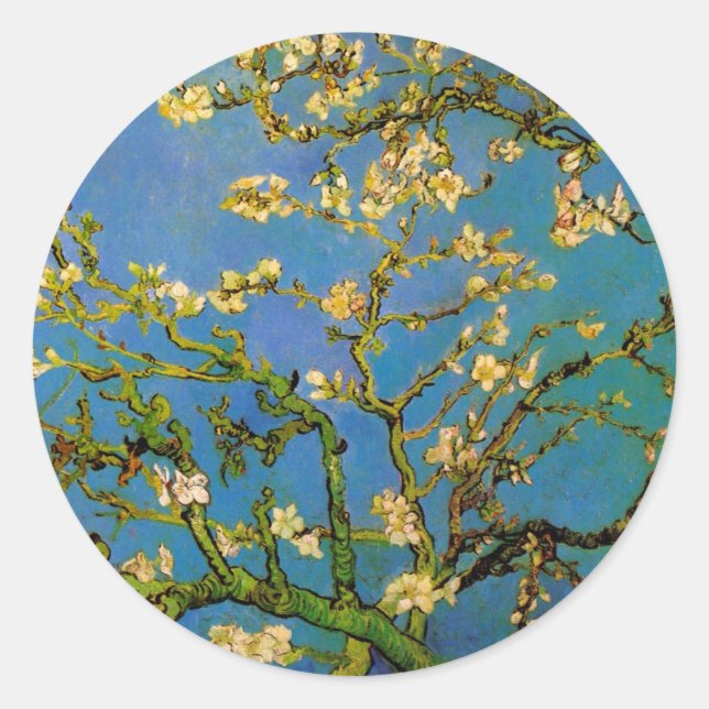 Pegatina Redonda Almendro en flor de Vincent van Gogh (Anverso)
