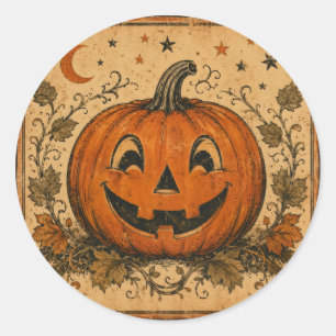 Pegatina Redonda Almohada Vintage Calabaza Halloween