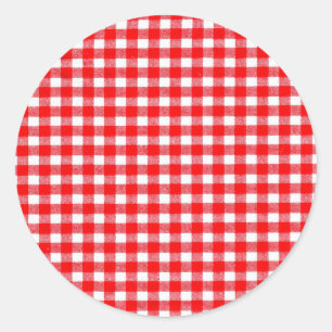 Pegatina Redonda Almuerzo de picnic rojo y blanco de Cute gingham