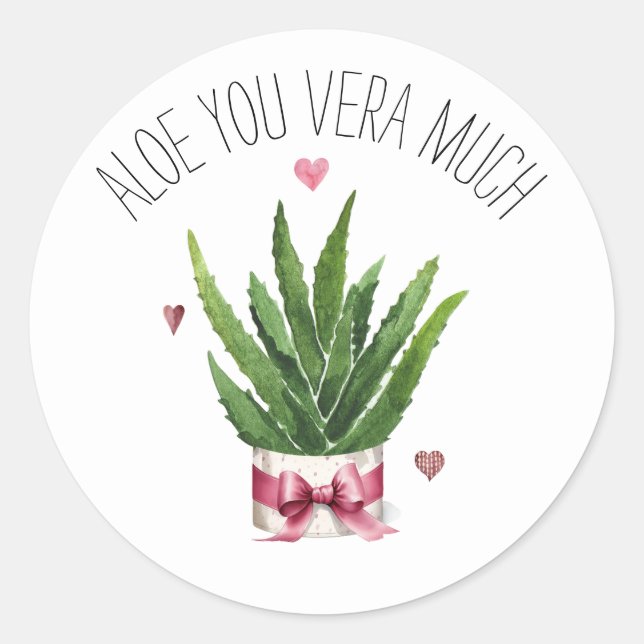 Pegatina Redonda Aloe You Vera Many Pun Classroom Valentine (Anverso)