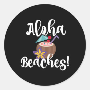 Pegatina Redonda Aloha Beach Bebe Funny Beach Coconut Umbrella Bebi