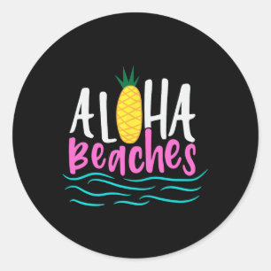 Pegatina Redonda Aloha Beach Hawaii Beach Summer Vacation Hombres W