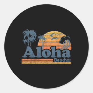 Pegatina Redonda Aloha Beach Hawaii Vintage Beach Surfing Retro H