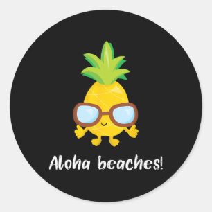 Pegatina Redonda Aloha Beaches Gráfica De Piña Con Regalo De Sol