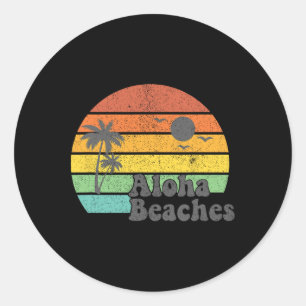 Pegatina Redonda Aloha Beaches Retro Beach Vacaciones Cita De Veran