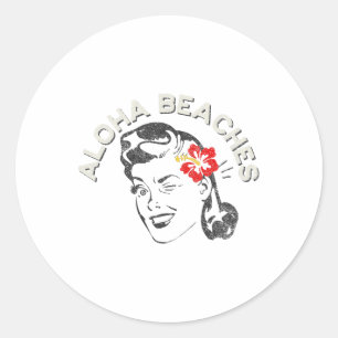 Pegatina Redonda Aloha Beaches Retro Vintage Style Hawaii Vacacione