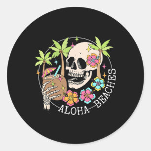 Pegatina Redonda Aloha Beachs Skeleton vacaciones de verano familia