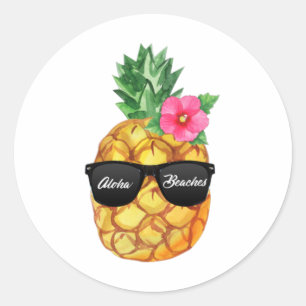 Pegatina Redonda Aloha Bebe Divertidas Piñas Hawaianas Con Tonos