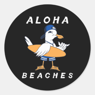 Pegatina Redonda Aloha Bebe Funny Seagull Mating Family Beach