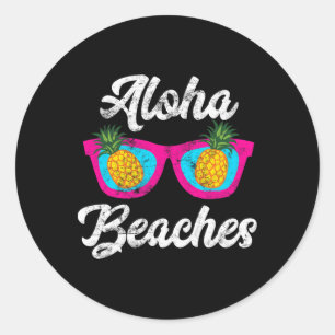 Pegatina Redonda Aloha Bebe Funny Tropical Hawaiian Pineapple Su
