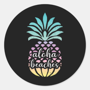 Pegatina Redonda Aloha Bebe Hawaii Hawái Playa Cute de Piña de Piña