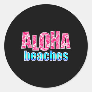 Pegatina Redonda Aloha Bebe Hibiscus Pink Flower Hawaii