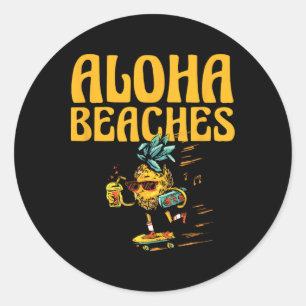 Pegatina Redonda Aloha Bebe Piña Enamorada Fruta Tropical