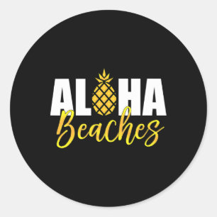 Pegatina Redonda Aloha Beece Pineapple Hawaii Vacaciones