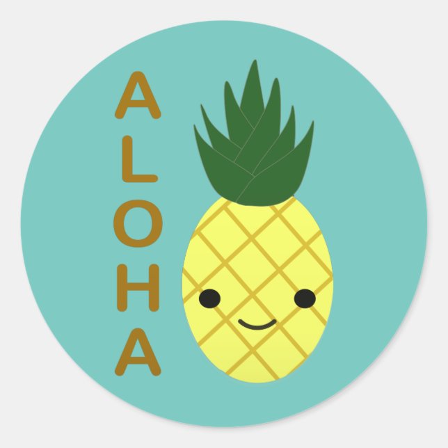 Pegatina Redonda Aloha Cute Kawaii Piña (Anverso)