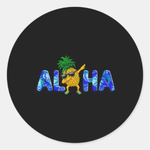 Pegatina Redonda Aloha Dabbing Pineapple Sungles Playas Hawaii Haw