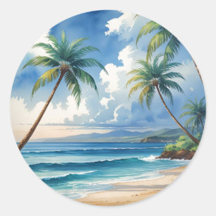 Pegatina Redonda Aloha de viajes hawaianos de estilo vintage desde 