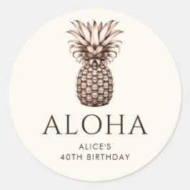 Pegatina Redonda Aloha fiesta tropical con piña