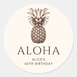 Pegatina Redonda Aloha fiesta tropical con piña