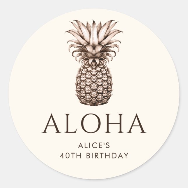 Pegatina Redonda Aloha fiesta tropical con piña (Anverso)
