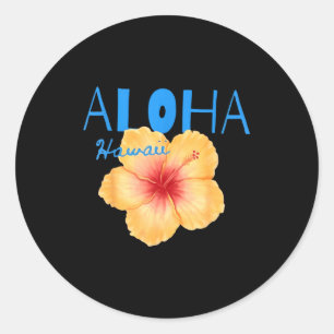 Pegatina Redonda Aloha Hawái flor tropical playa vacaciones de vera