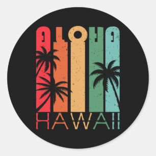 Pegatina Redonda Aloha Hawái Palma Árbol Tropical Isla Hawaiana Lo