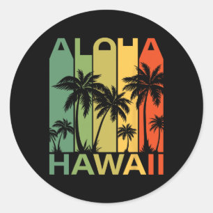 Pegatina Redonda Aloha Hawái Palma Árbol Tropical Isla Hawaiana Re