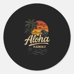 Pegatina Redonda Aloha Hawái Playa Verano Surf 70s Retro
