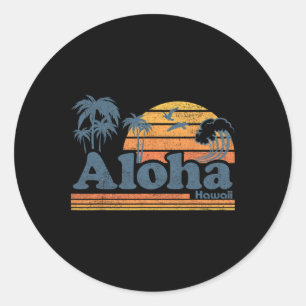 Pegatina Redonda Aloha Hawái Playa Verano Vintage Surf 70s Retro