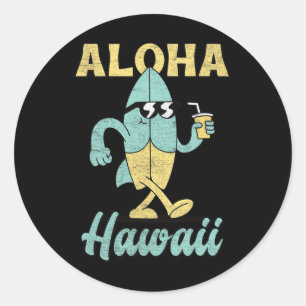 Pegatina Redonda Aloha Hawái Tabla De Surf Surf Divertido Hawaiano