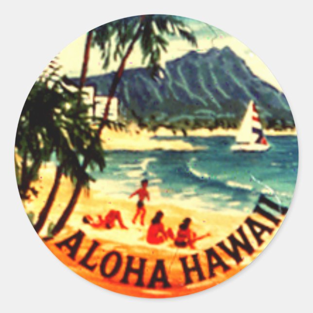Pegatina Redonda Aloha Hawaii (Anverso)