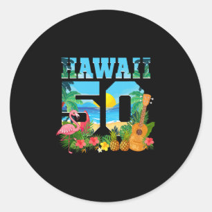 Pegatina Redonda Aloha Hawaii 50 cumpleaños Hawaii Tropical Hawaian
