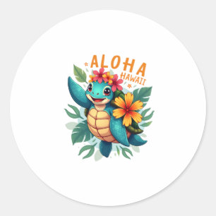 Pegatina Redonda Aloha Hawaii-Shirt Mujeres Chicas de tortugas mari