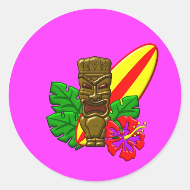 Pegatina Redonda Aloha Hawaii Surfer (Anverso)