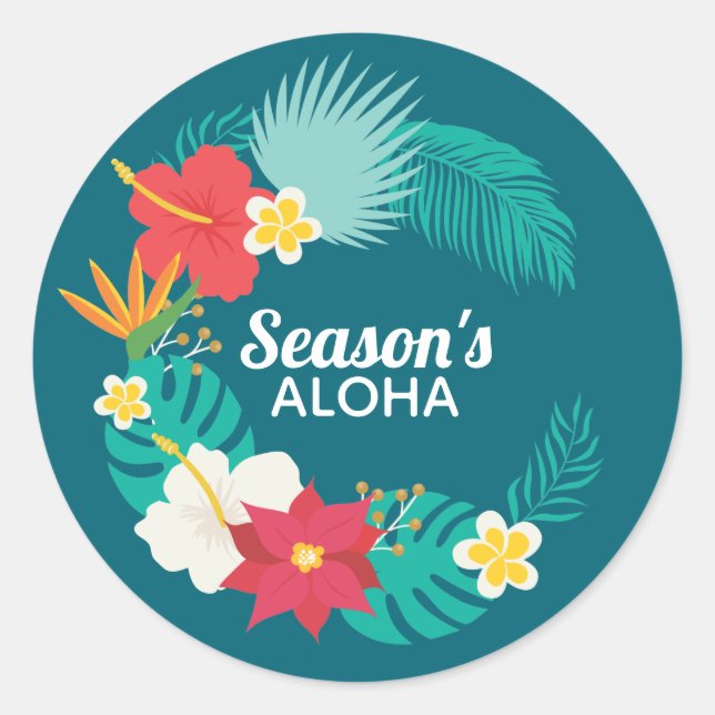 Pegatina Redonda Aloha Hawaiian de temporada (Anverso)