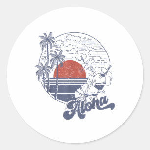 Pegatina Redonda Aloha Hello Summer Vacation Hawaii Beach Family Ma