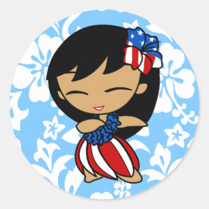 Pegatina Redonda Aloha Honeys Patriotic Hula Chica Pegatinas