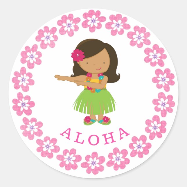 Pegatina Redonda Aloha Hula Dancer (Anverso)