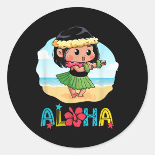 Pegatina Redonda Aloha Hula Hawaiana Chica Cute bailarina Playa de 